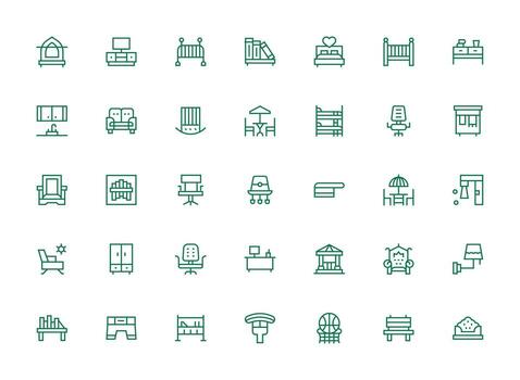 Furniture Visual Pack containing 35 Regular Clean Line Icons Simple Icons for Interface and Wireframes vector