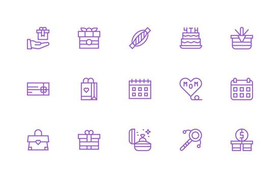 15 Icons for Present in Regular Line Format Dashboard Icon Series vector
