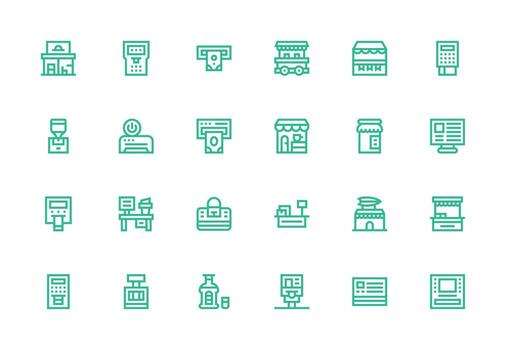 Kiosk Design Icons featuring 24 in Thick Line Line Style UI and UX Focused Icon Collection vector