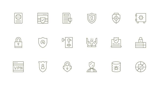 digital seguridad icono conjunto con 18 mínimo línea gráficos de múltiples fines icono paquete para plantillas vector