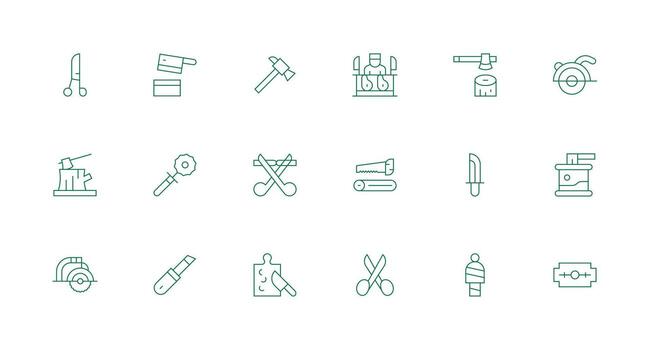 Cutting Visual Pack containing 18 Minimal Line Icons Balanced Icon Set for Functional Design vector