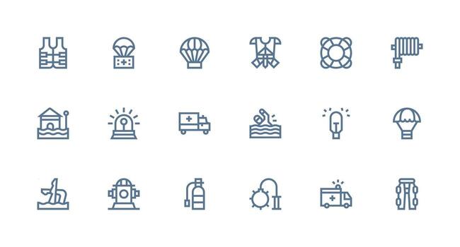 Rescue Icon Set with 18 Strong Stroke Line Graphics UI-Ready Icon Collection vector