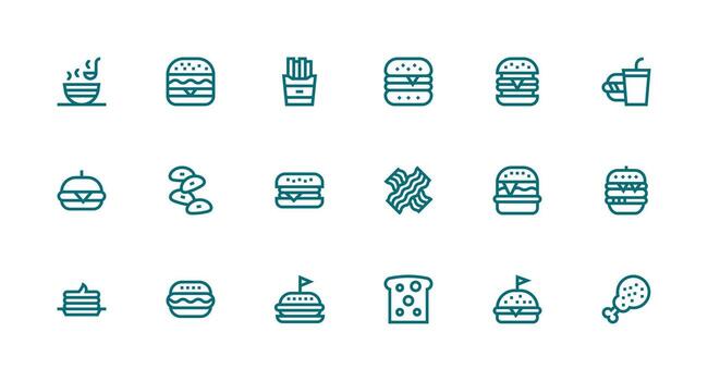 18 Strong Stroke Line Icons for American Food Graphics Interface Icons for Daily Use vector