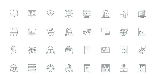 Internet icono colección con 32 Delgado línea diseños optimizado icono paquete para digital productos vector