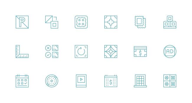 18 Icons for Square in Minimal Line Format Essential Icon Collection vector