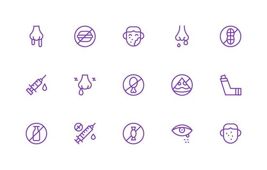 15 Icons for Allergy in Regular Line Format Pixel Perfect Icon Set vector