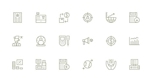 Sales Design Icons featuring 18 in Minimal Line Style UI-Ready Icon Collection vector