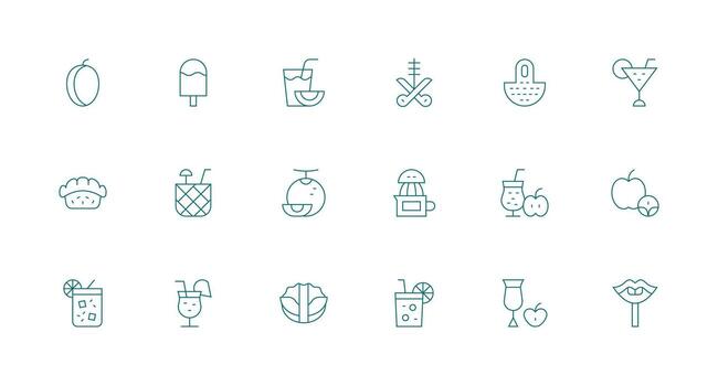 Fruit Visual Pack containing 18 Minimal Line Icons Icon Set for Projects vector