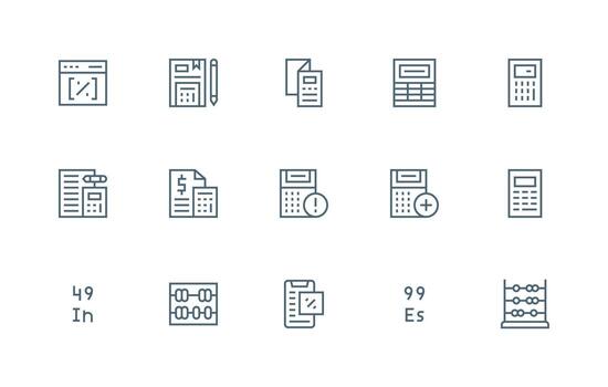 15 cálculo íconos en regular línea estético interfaz icono colección vector