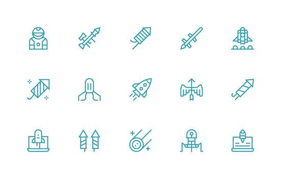 regular línea íconos desde cohete conjunto con 15 vectores neutral estilo íconos para ninguna proyecto
