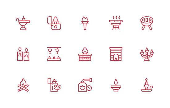 Flame Icon Set with 15 Regular Line Graphics Theme-Based Icon Pack vector