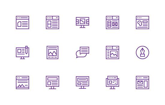 Blog presentando 15 íconos en regular línea diseño esencial íconos para rápido ui edificio vector