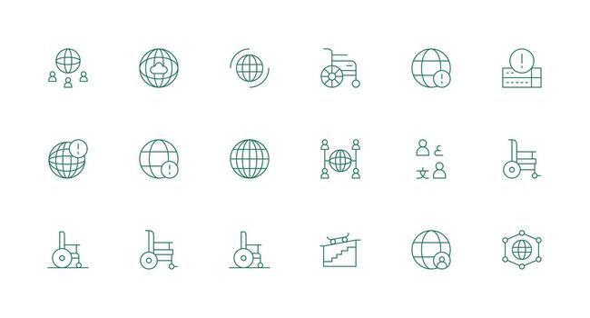 Accessibility Design Icons featuring 18 in Minimal Line Style Neat Icon Set vector