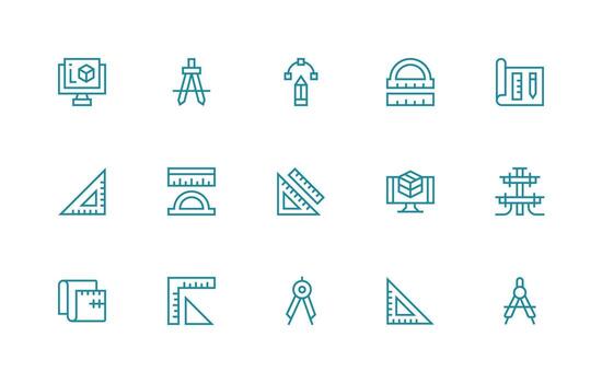 Cad Icon Collection with 15 Regular Line Designs All Device Compatible Icon Set vector