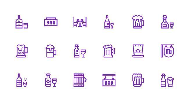 Pub Icon Collection with 18 Strong Stroke Line Designs Well-Structured Icons for Creative Use vector