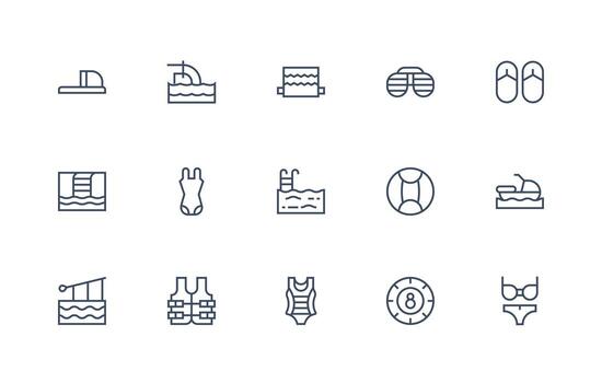 15 Regular Line Style Icons from Pool Collection Digital Icon Collection vector