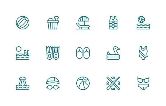 Regular Line Icons from Pool Set with 15 Vectors Organized Glyph Icons for Fast Design
