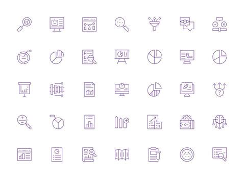 Light Line Style Data Analysis Icons with 35 Vectors Organized Icon Pack for Quick Access