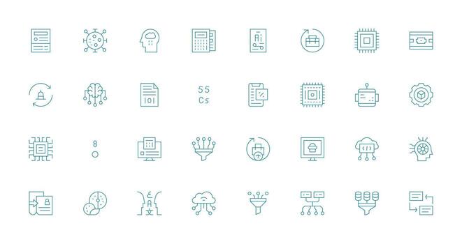 32 Thin Line Style Icons from Data Processing Collection Reliable Icons for All Interfaces vector