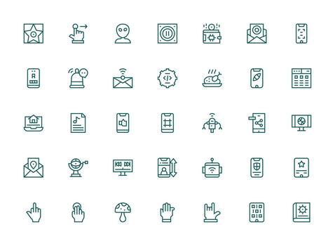 App Design Icons featuring 35 in Regular Clean Line Style Icon Set for Projects vector
