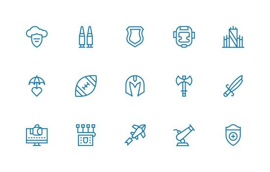 15 Defense Icons in Regular Line Aesthetic Icon Pack for UI vector