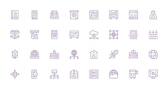 32 Thin Line Icons for Server Graphics Neat Icon Set vector