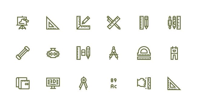 Technical Drawing Icon Set with 18 Strong Stroke Line Graphics Icon Set for Apps vector