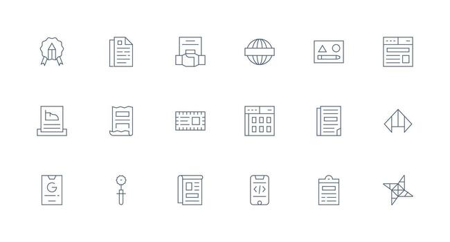 Template Set with 18 Minimal Line Icons Lightweight Icon Series vector