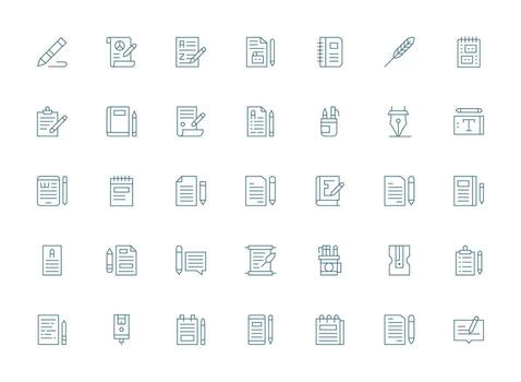 escritura conjunto con 35 ligero línea íconos editable icono colección vector