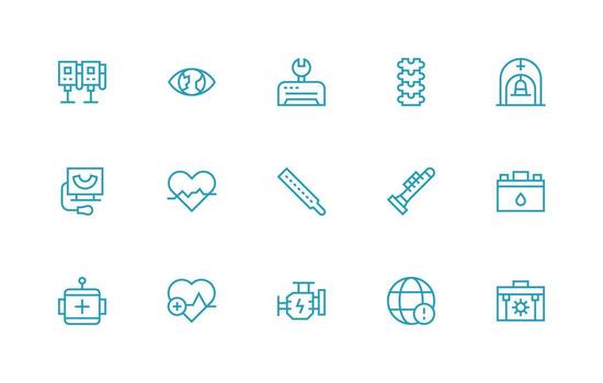 diagnóstico presentando 15 íconos en regular línea diseño compacto icono conjunto vector