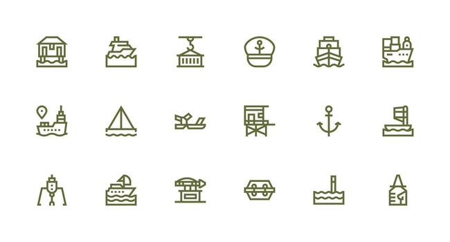 Dock Icon Set with 18 Strong Stroke Line Graphics Interface Icon Collection for Daily Projects vector