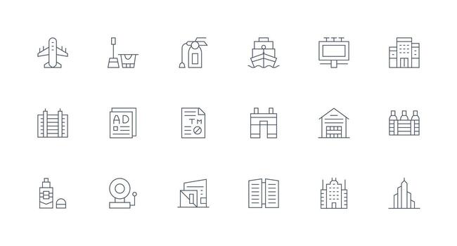 comercial diseño íconos presentando 18 en mínimo línea estilo mínimo icono conjunto para interfaz proyectos vector