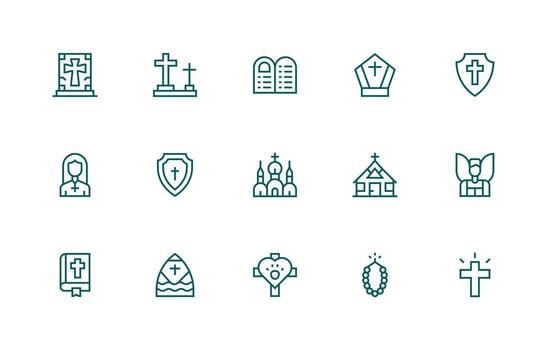 Christianity Visual Pack containing 15 Regular Line Icons Simplified Icon Pack for Visual Tools vector