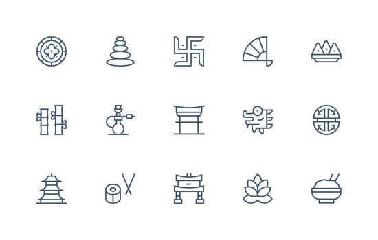 15 Icons for Oriental in Regular Line Format Interface Icon Collection for Daily Projects vector
