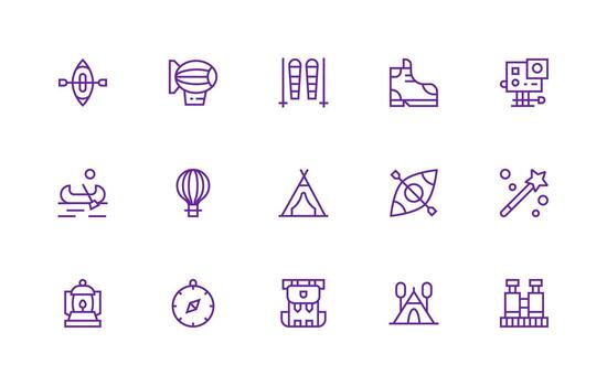 15 Regular Line Designs for Adventure Icons Complete Icon Bundle for Web Design vector