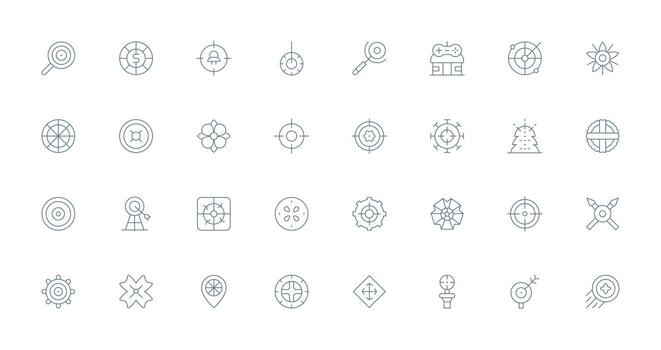 32 íconos para centrar en Delgado línea formato organizado paquete para proyecto bienes vector