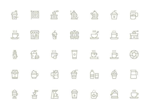 35 Icons for Coffee in Light Line Format Minimal Icon Set for Interface Projects vector