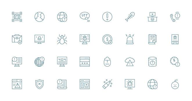Error Visual Pack containing 32 Thin Line Icons High-Resolution Icons for Any Platform vector