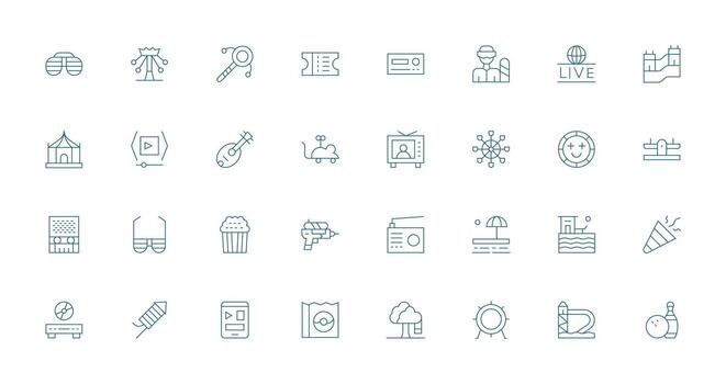 32 Delgado línea íconos para entretenimiento gráficos íconos construido para visual consistencia paquete vector