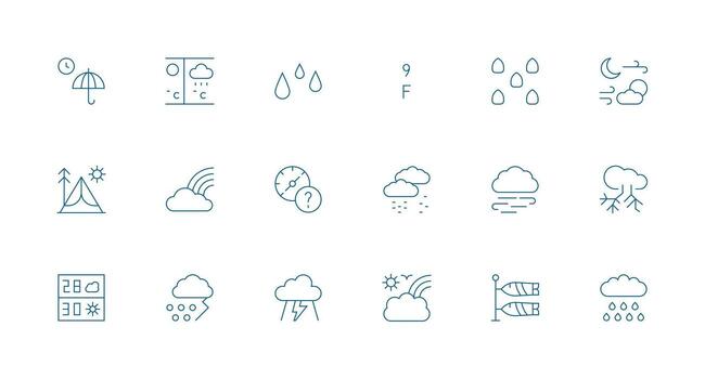 mínimo línea estilo pronóstico íconos con 18 vectores esencial icono conjunto para equipos