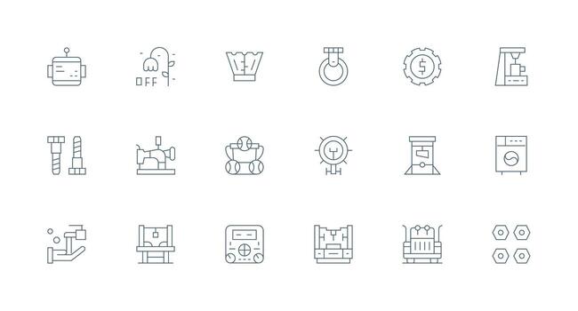 18 Machine Icons in Minimal Line Aesthetic All Device Compatible Icon Set vector