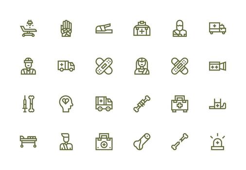 Trauma Icon Set with 24 Thick Line Line Graphics Organized Glyph Icons for Fast Design vector
