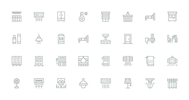32 Thin Line Style Icons from Room Collection Responsive Icon Set for Flexible Layouts vector