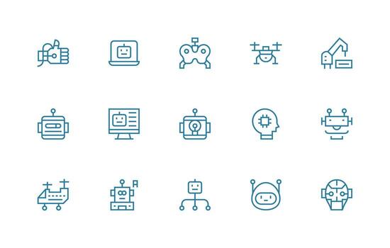 Robotics including 15 Regular Line Illustrations UI-Ready Icon Collection vector