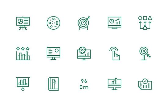 métrica icono colección con 15 regular línea diseños glifo icono serie vector