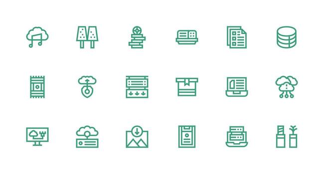 File Storage Set with 18 Strong Stroke Line Icons Flexible Icon System for Web Interfaces vector