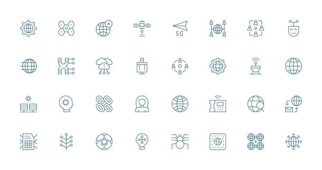 Network Icon Set with 32 Thin Line Graphics Professional Icon Pack for Development Work vector
