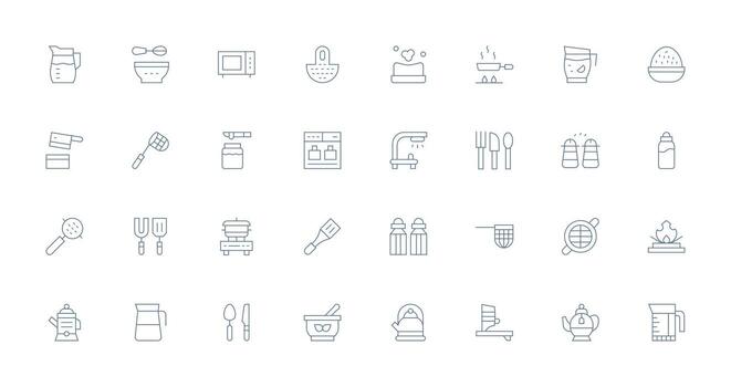 Kitchenware Set with 32 Thin Line Icons Clean Icon Collection for Web Use vector
