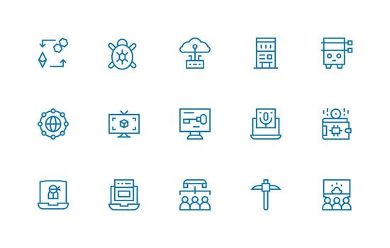 virtual diseño íconos presentando 15 en regular línea estilo escalable icono paquete vector