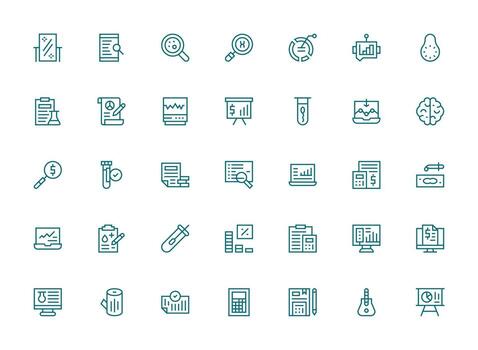 regular limpiar línea estilo análisis íconos con 35 vectores ordenado icono conjunto